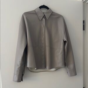 Gray Aritzia Leather Button-Up Shirt Jacket small